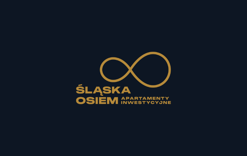 Logo ze złotym symbolem nieskończoności nad napisem „ŚLĄSKA OSIEM APARTAMENTY INWESTYCYJNE” na ciemnym tle.